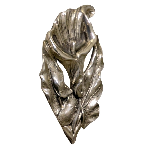 CALLA LILY Stamped Sterling Silver Vintage Retro Brooch Variegated Leaf Pin - Picture 4 of 9